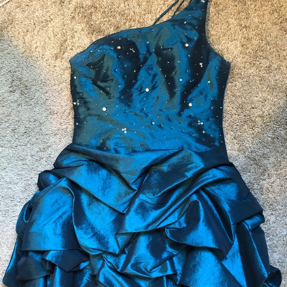 Aspeed Turquoise One Shoulder Homecoming Dress - Picture 2 of 8